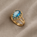 Grüner, Weisser & Blauer Stein-Wassertropfen Zirkonring