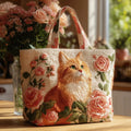 Handwerker Tasche - Ingwer Katze mit Rosen