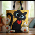 Handwerker Tasche - Schwarze Katze und Kamille Blumen
