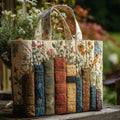 Kunstvoll bestickter Rucksack - Bücher und Blumen