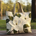 Handgefertigte bestickte Tasche - Stilvolle weisse Lilien