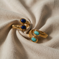 Bohemian goldener Lapis Lazuli -türkis verstellbarer Ring