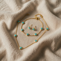Bohemian silberne Türkis-Halskette, Ohrringe und Armband-Set