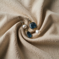 Vintage Ohrringe mit blauem Stein und Perle in Tropfenform