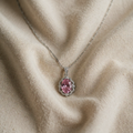 Rosa ovale Kronen-Halo-Halskette | Weissgold